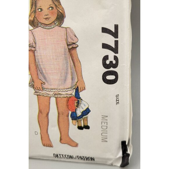 McCalls Pattern Childrens and Girls Nightgown Pajamas Size B Medium 7730 UNCUT - Picture 2 of 3